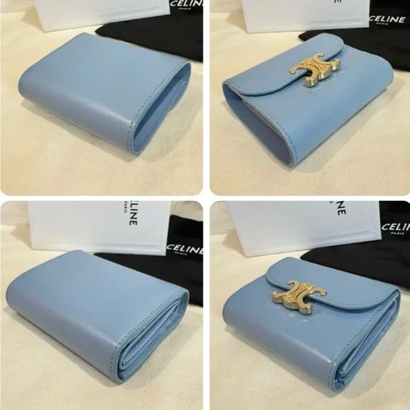 SOLD‼️Celine Triomphe Calf Leather Trifold Wallet In Arctic Blue - Picture 12 of 17
